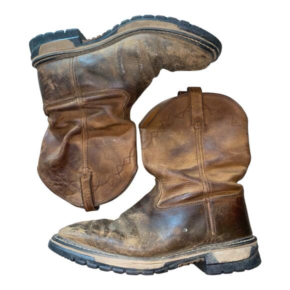 Rocky Boots Men Sz 11W Original Ride Roper Brown Leather SoftToe Distressed Work - Picture 1 of 10